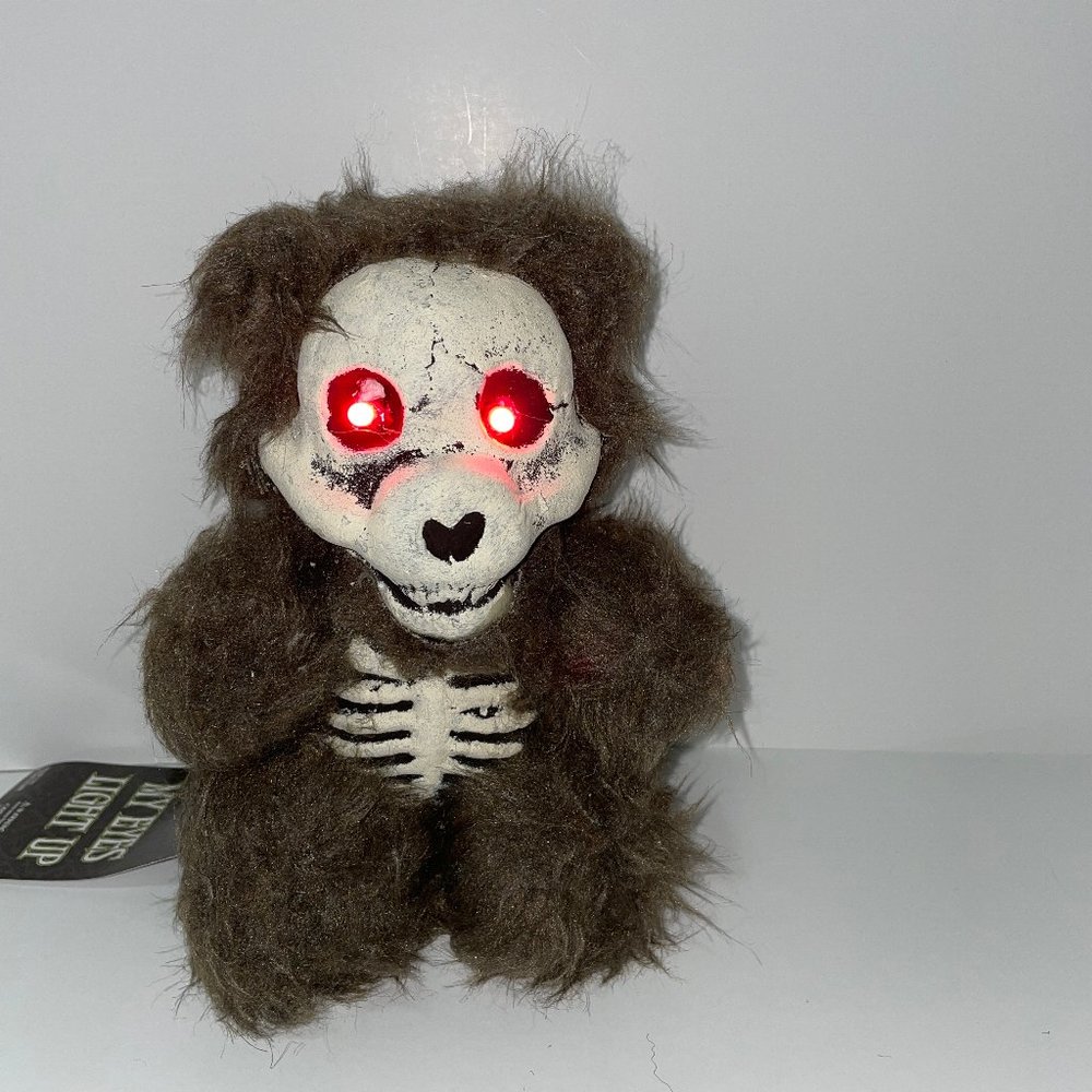 7" SKULL TEDDY BEAR WITH LIGHT UP EYES HAUNTED HOUSE PROP DECORATION NEW